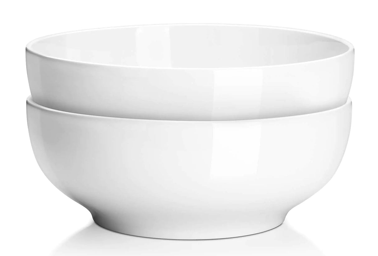 DOWAN Serving Bowls Large Salad Bowls 9.5" White Ceramic Fruit Bowls for Entertaining Side Dishes Pho Pasta Dinner Parties Kitchen Decor Microwave & Dishwasher Safe Easy Clean