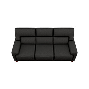 A top view of the Draper Sofa, a modern three-seater with plush backrests and armrests in dark gray, set against a plain white background.