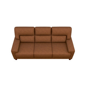 Top view of the Draper Sofa, a brown three-seater with a sleek design and cushioned backrests, placed against a white background.