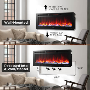 In Flames INF50W-3D WiFi Smart Wall Mounted Electric Fireplace - Tempered Glass