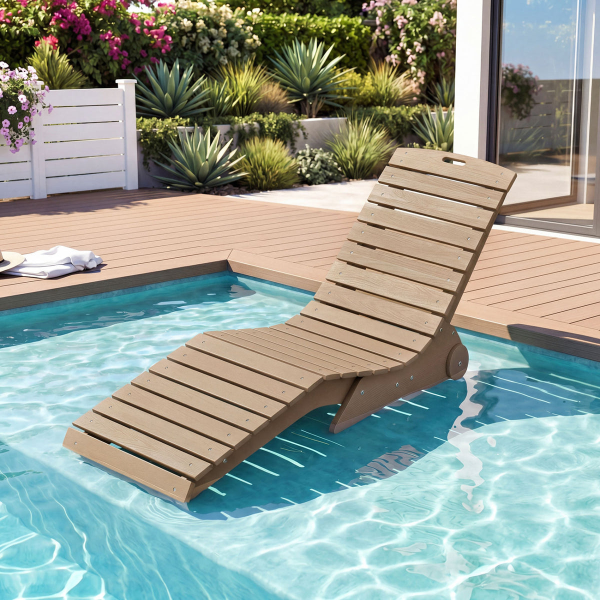 In-Pool Lounge Chair with Weighted Anti-Floating Design 450 LBS for Baja Shelf-Brown
