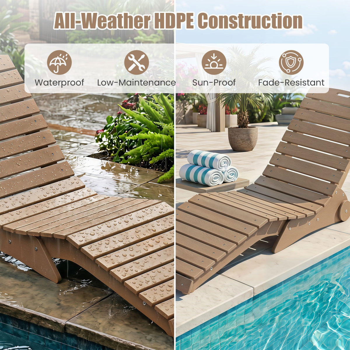 In-Pool Lounge Chair with Weighted Anti-Floating Design 450 LBS for Baja Shelf-Brown