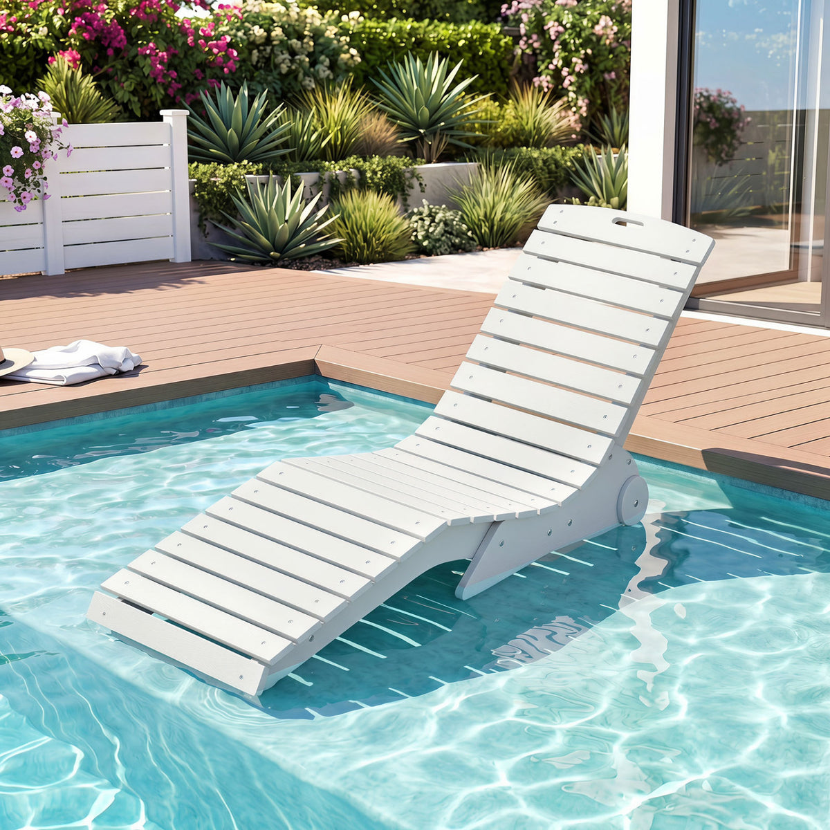 In-Pool Lounge Chair with Weighted Anti-Floating Design 450 LBS for Baja Shelf-White