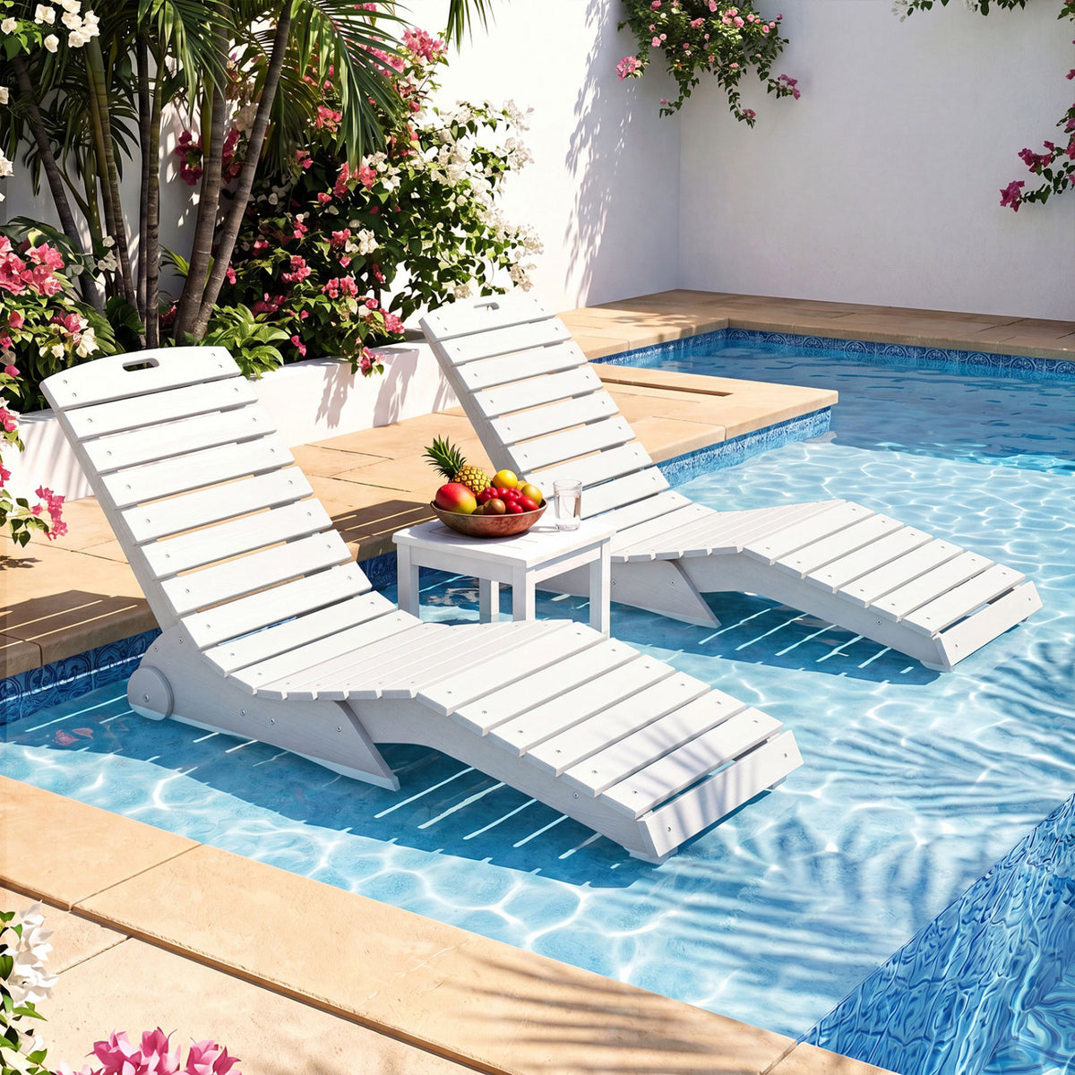 In-Pool Lounge Chair with Weighted Anti-Floating Design 450 LBS for Baja Shelf-White