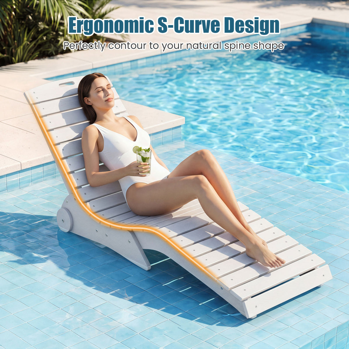 In-Pool Lounge Chair with Weighted Anti-Floating Design 450 LBS for Baja Shelf-White