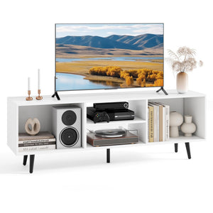 47.5 Inches TV Stand for 55-Inch TV with Compartments and Metal Legs-White