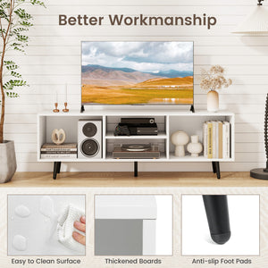 47.5 Inches TV Stand for 55-Inch TV with Compartments and Metal Legs-White