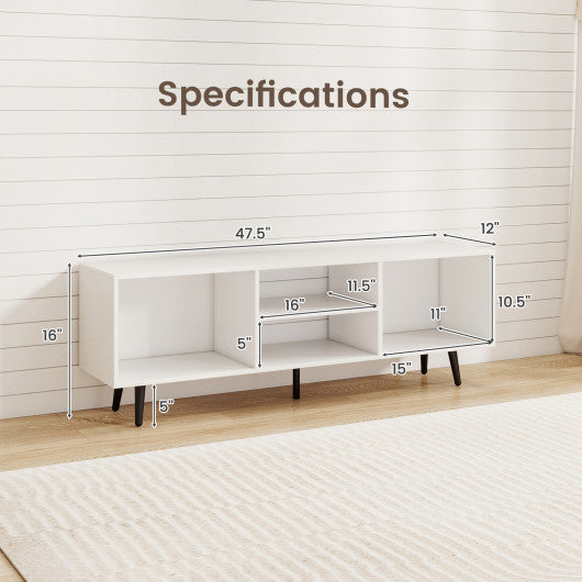 47.5 Inches TV Stand for 55-Inch TV with Compartments and Metal Legs-White