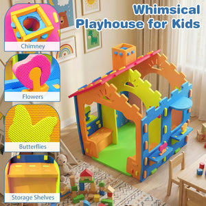 Indoor Cottage Playset with Roof and Chimney for Creative Play-Multicolor