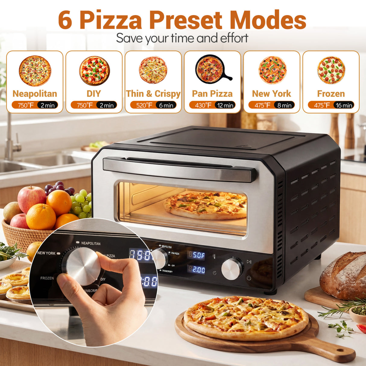 Indoor Electric Pizza Oven Countertop Pizza Oven for 12 Inch Pizzas-Black