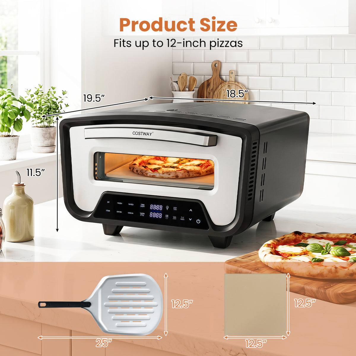 Indoor Electric Pizza Oven for 12" Pizzas with 8 Presets-Black