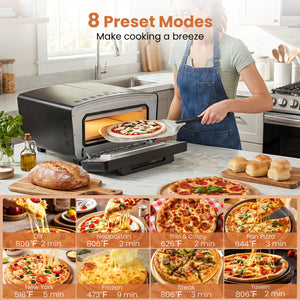 Indoor Electric Pizza Oven for 12" Pizzas with 8 Presets-Black