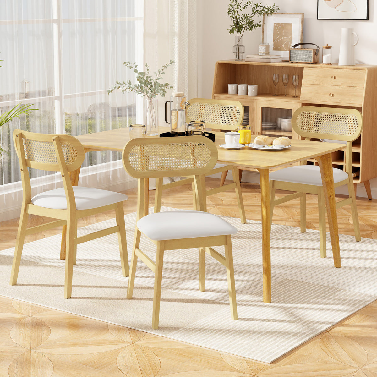 Indoor Mid Century Wood Dining Chairs Set of 2  for Dining Room-White