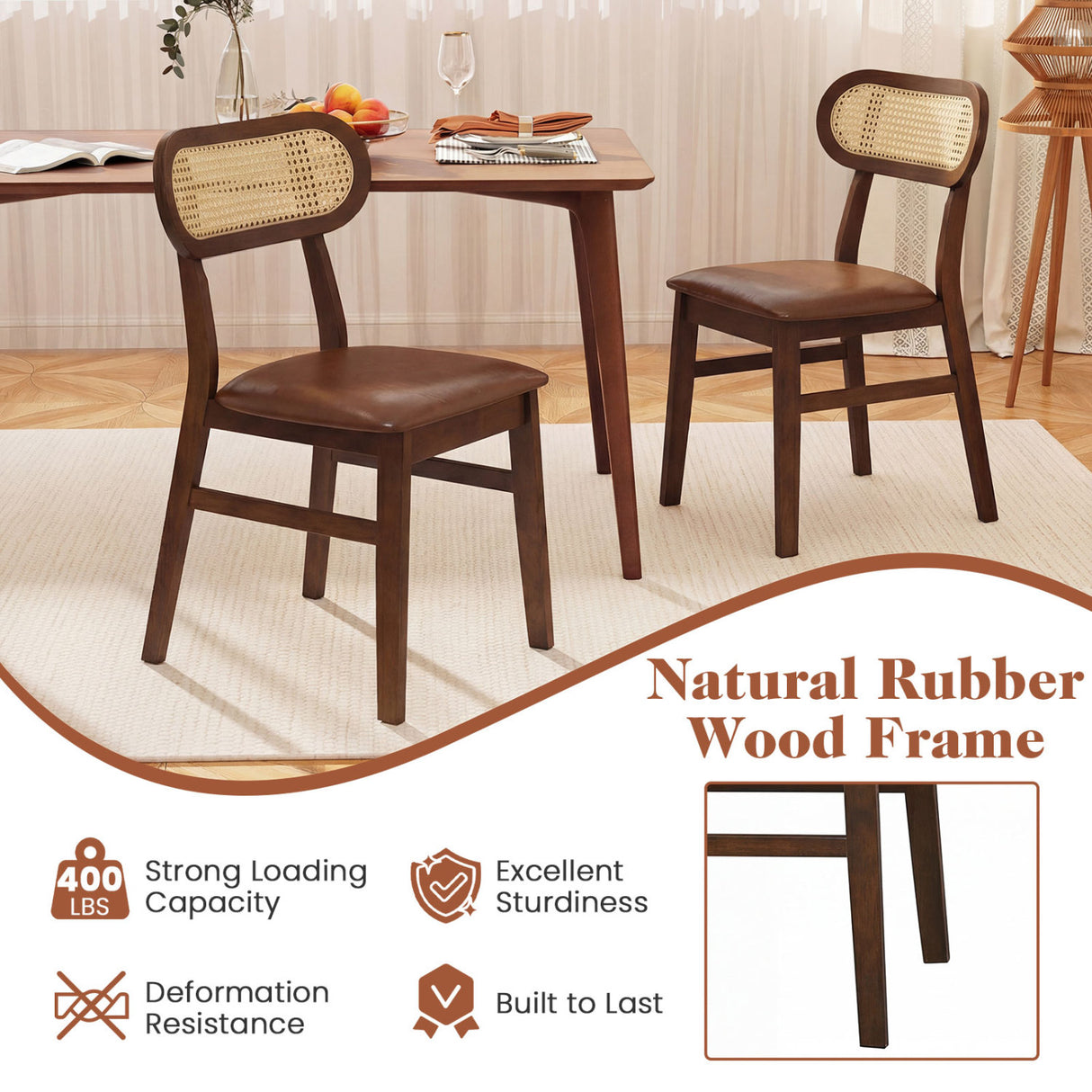 Indoor Mid Century Wood Dining Chairs Set of 2  for Dining Room-Coffee