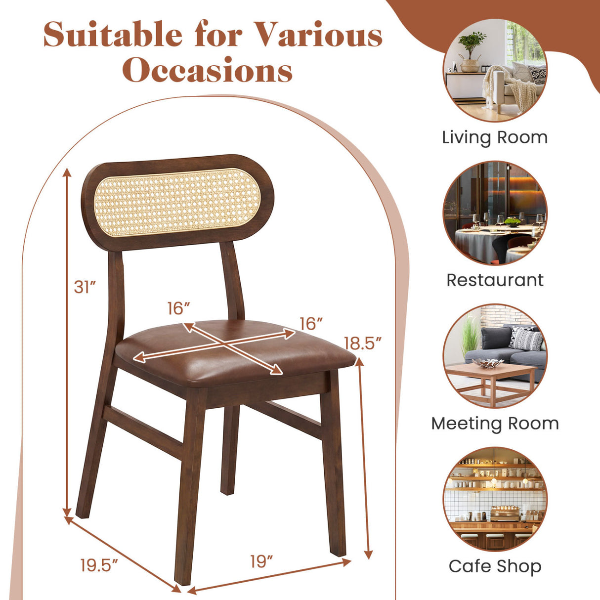 Indoor Mid Century Wood Dining Chairs Set of 2  for Dining Room-Coffee