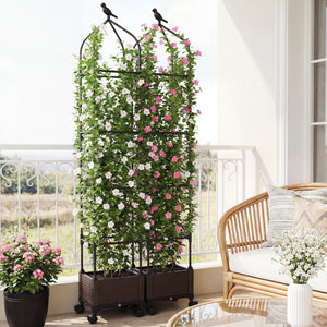 Indoor Outdoor Raised Garden Bed with Trellis and Self-Drainage and Wheels-Black