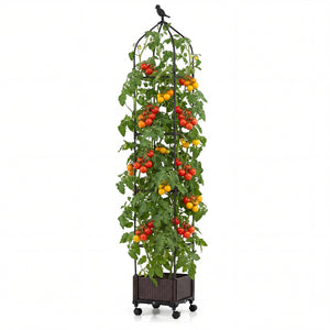 Indoor Outdoor Raised Garden Bed with Trellis and Self-Drainage and Wheels-Black