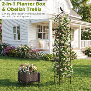 Indoor Outdoor Raised Garden Bed with Trellis and Self-Drainage and Wheels-Black