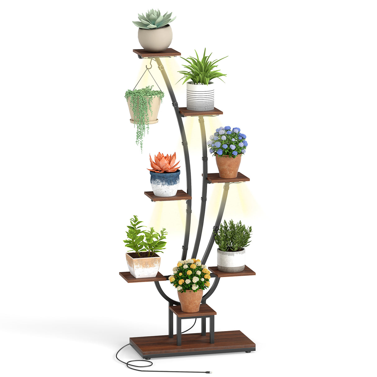 Indoor Plant Stand with Grow Lights Tall 8-Tier Corner Metal Plant Shelf-1 Piece