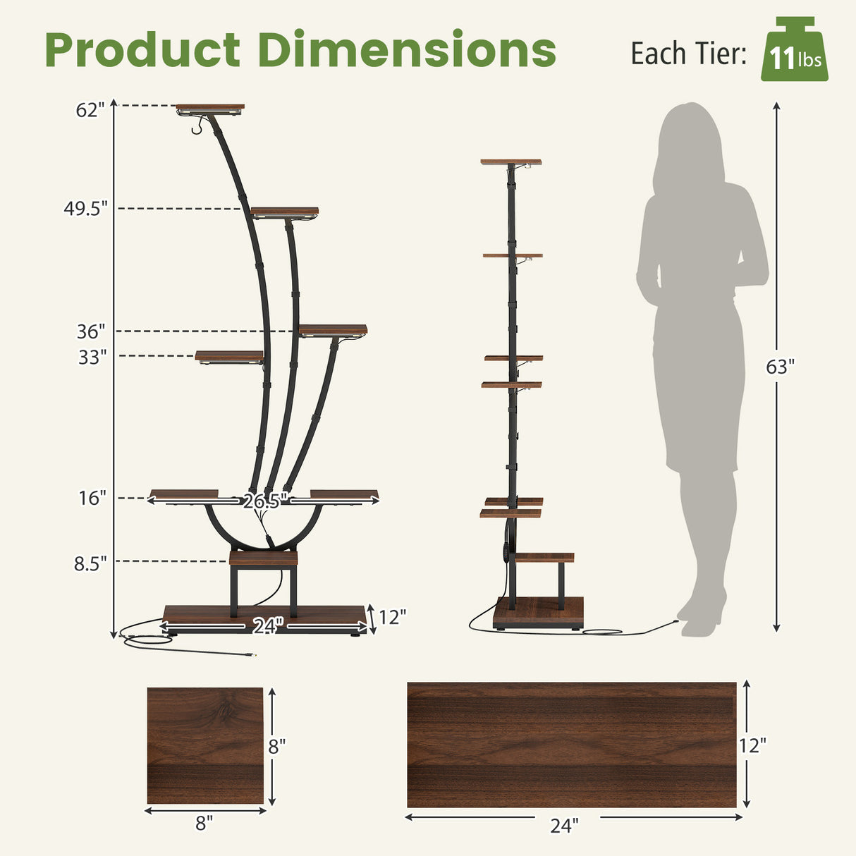 Indoor Plant Stand with Grow Lights Tall 8-Tier Corner Metal Plant Shelf-Set of 2