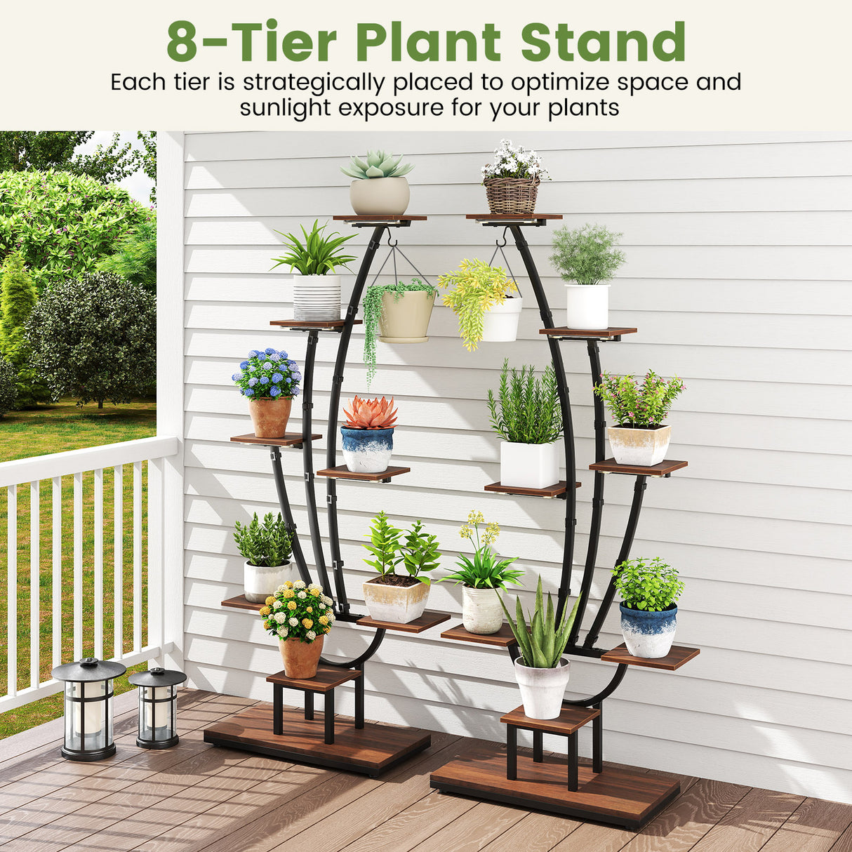 Indoor Plant Stand with Grow Lights Tall 8-Tier Corner Metal Plant Shelf-Set of 2