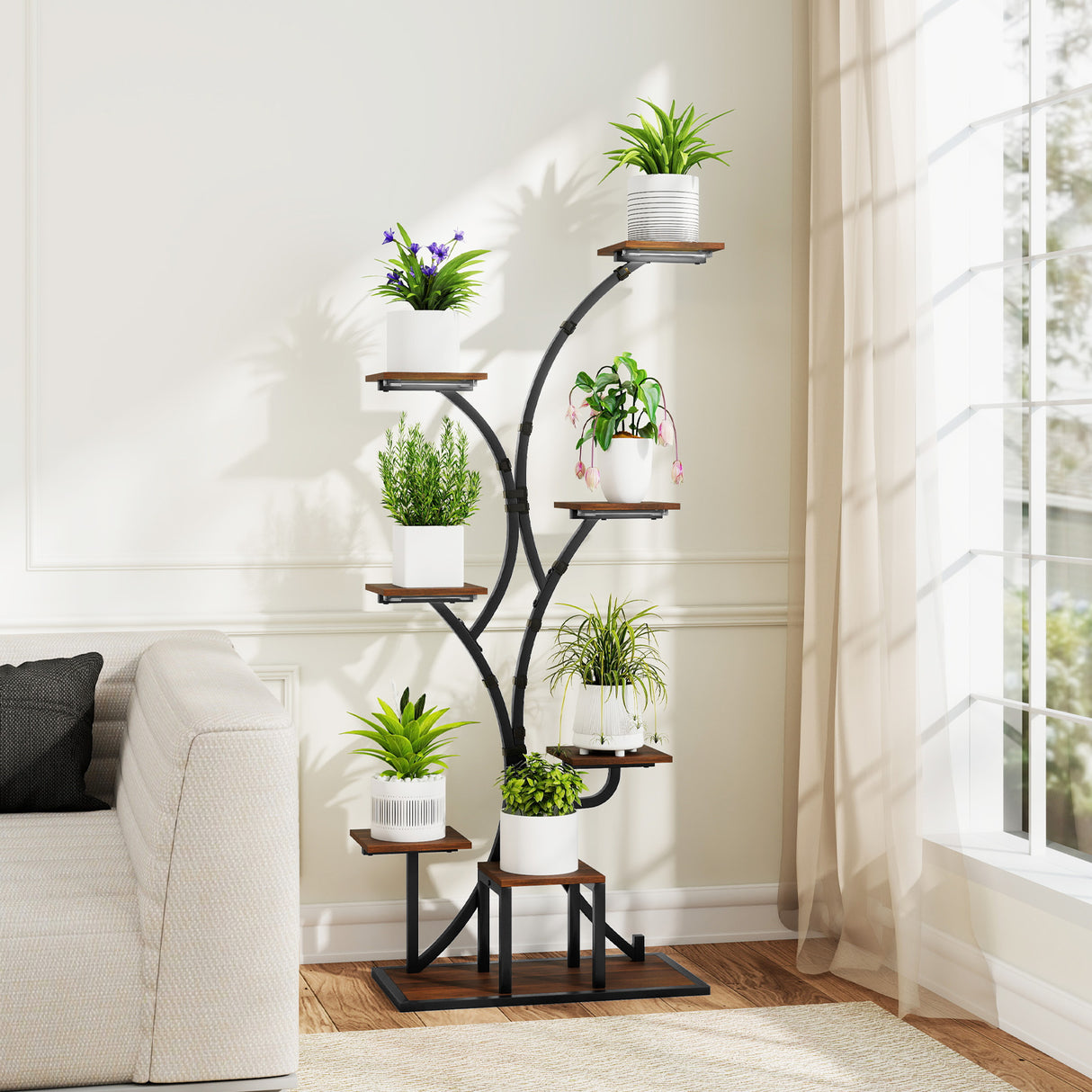 Indoor Plant Stand with Grow Lights 58" Tall 8-Tier Corner Metal Plant Shelf-Set of 2
