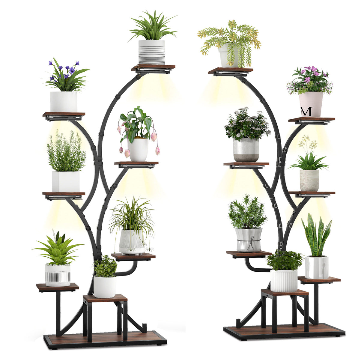 Indoor Plant Stand with Grow Lights 58" Tall 8-Tier Corner Metal Plant Shelf-Set of 2