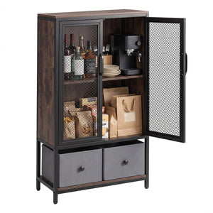 Industrial Coffee Bar Cabinet with 2-Tier Storage Compartment-Rustic Brown