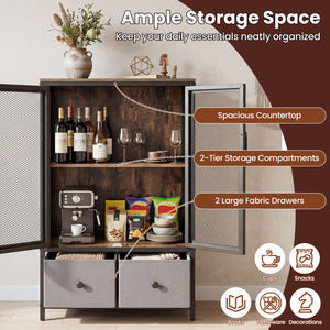 Industrial Coffee Bar Cabinet with 2-Tier Storage Compartment-Rustic Brown