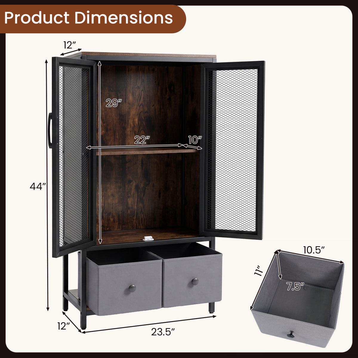 Industrial Coffee Bar Cabinet with 2-Tier Storage Compartment-Rustic Brown