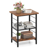 3-Tier End Table Space-Saving Nightstand Industrial Bedside Table for Living Room Bedroom-Rustic Brown