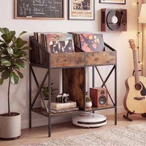 Industrial Magazine Books Record Holder with Metal Frame and Anti-tip Kits-Rustic Brown