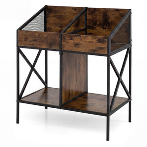 Industrial Magazine Books Record Holder with Metal Frame and Anti-tip Kits-Rustic Brown