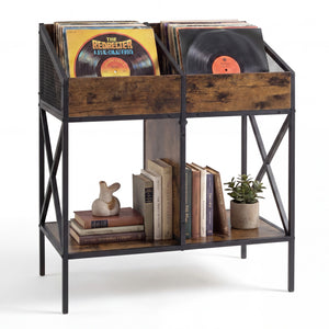 Industrial Magazine Books Record Holder with Metal Frame and Anti-tip Kits-Rustic Brown