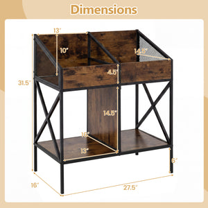 Industrial Magazine Books Record Holder with Metal Frame and Anti-tip Kits-Rustic Brown