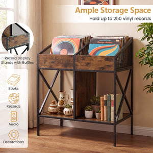 Industrial Magazine Books Record Holder with Metal Frame and Anti-tip Kits-Rustic Brown