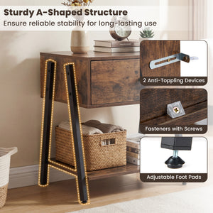 Industrial Nightstand with Drawer and Adjustable Foot Pads for Bedroom-Rustic Brown