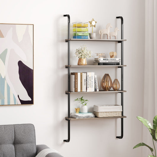 4-Tier Industrial Pipe Shelving with Metal Frame for Living Room Kitchen-Oak