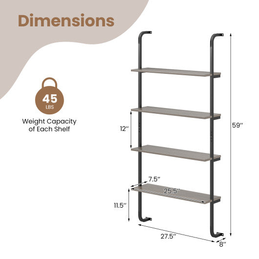 4-Tier Industrial Pipe Shelving with Metal Frame for Living Room Kitchen-Oak