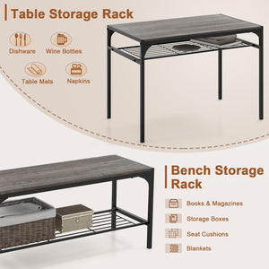 Industrial Style Rectangular Kitchen Table with Bench and Chairs-Gray