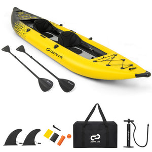 Inflatable 2-person Kayak Set with Aluminium Oars and Repair Kit-Yellow