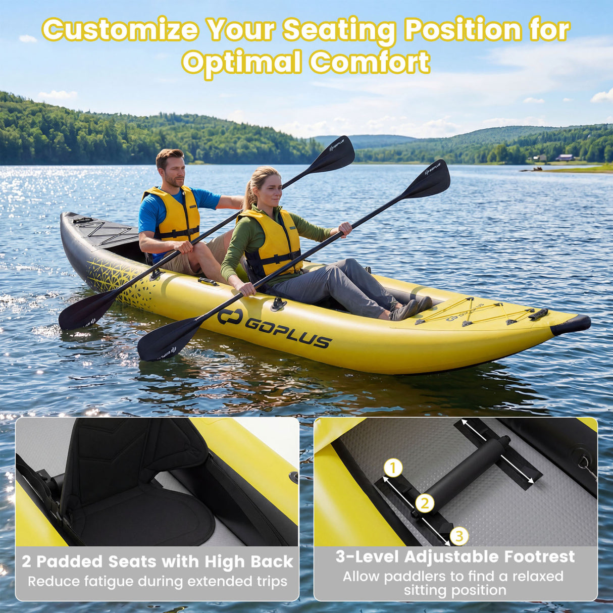 Inflatable 2-person Kayak Set with Aluminium Oars and Repair Kit-Yellow