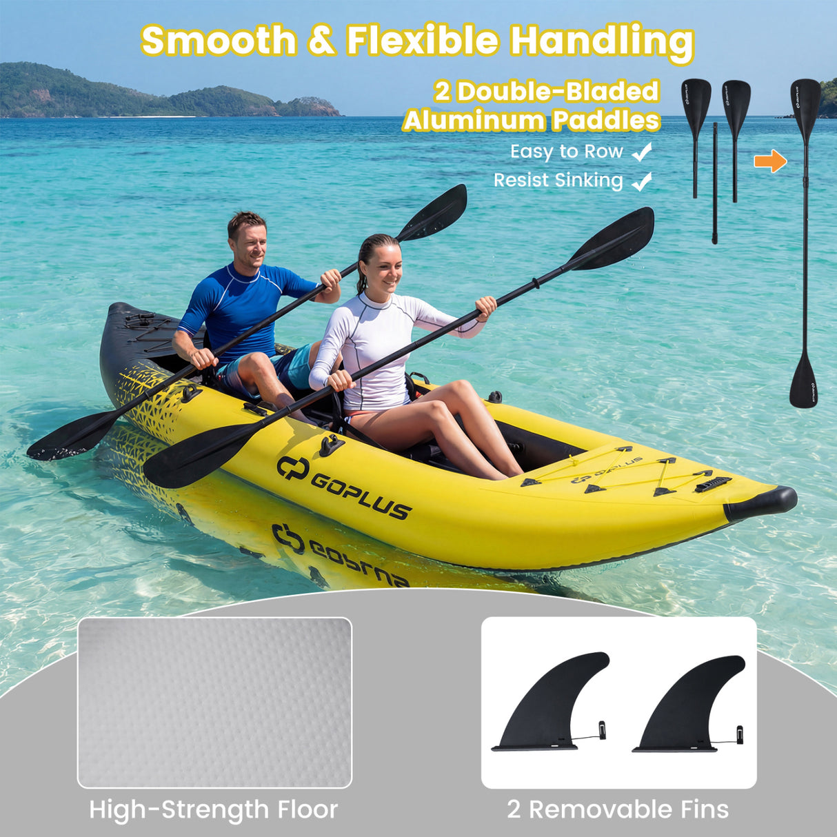 Inflatable 2-person Kayak Set with Aluminium Oars and Repair Kit-Yellow