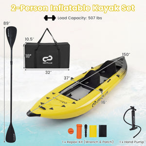 Inflatable 2-person Kayak Set with Aluminium Oars and Repair Kit-Yellow