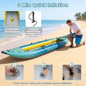 Inflatable 2-person Kayak Set with Aluminium Oars and Repair Kit-Green
