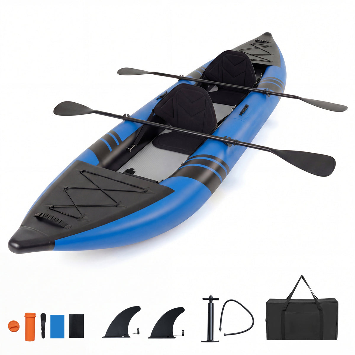 Inflatable 2-person Kayak Set with Aluminium Oars and Repair Kit-Blue