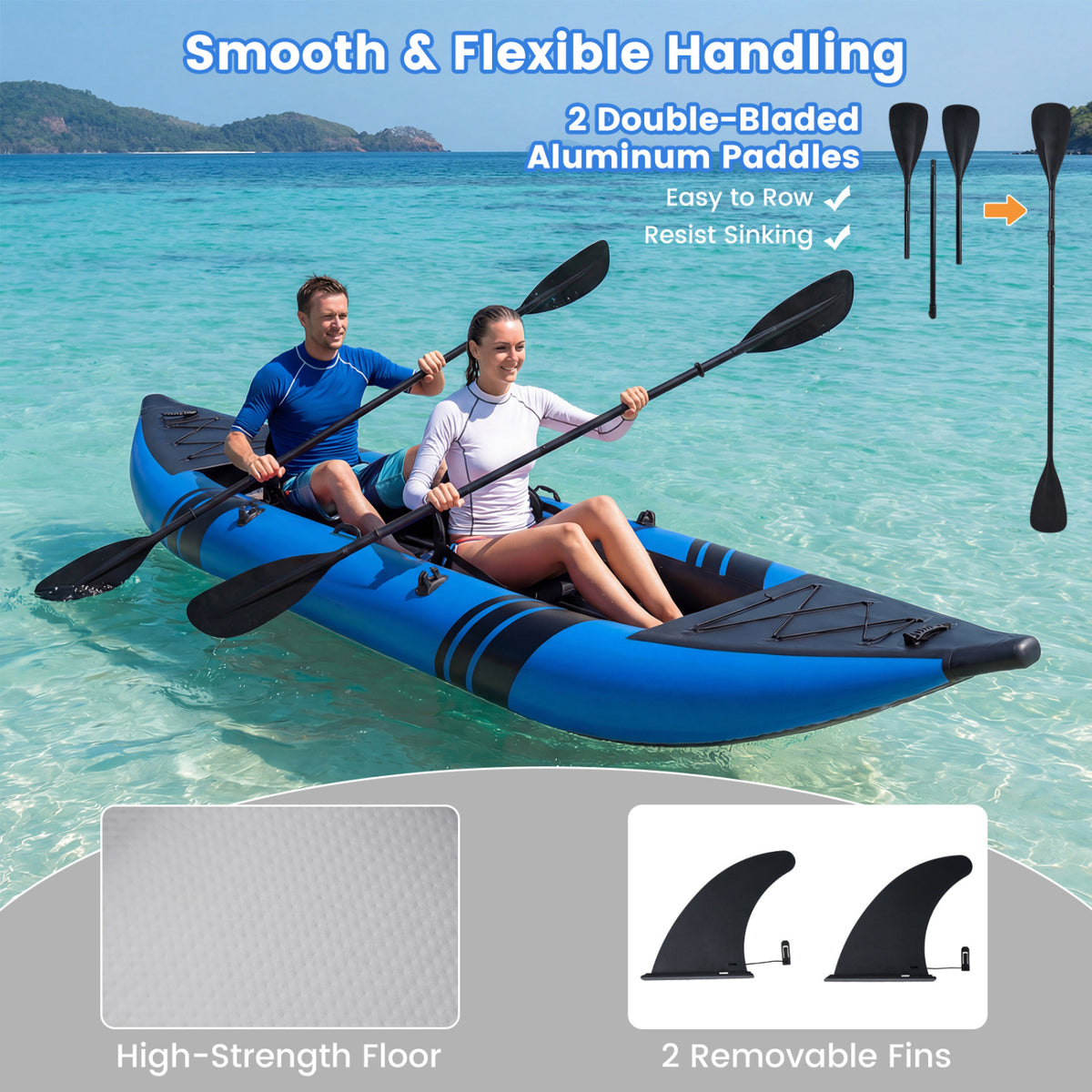 Inflatable 2-person Kayak Set with Aluminium Oars and Repair Kit-Blue