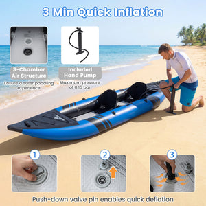 Inflatable 2-person Kayak Set with Aluminium Oars and Repair Kit-Blue