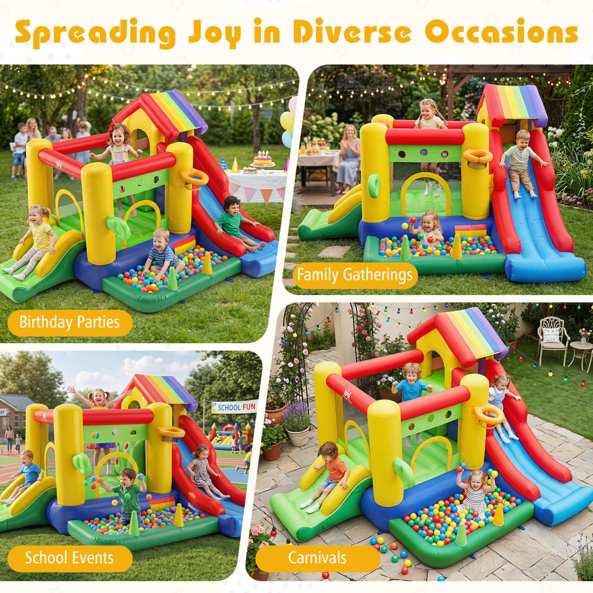 Inflatable Bounce Castle with Double Slides and 735W Blower