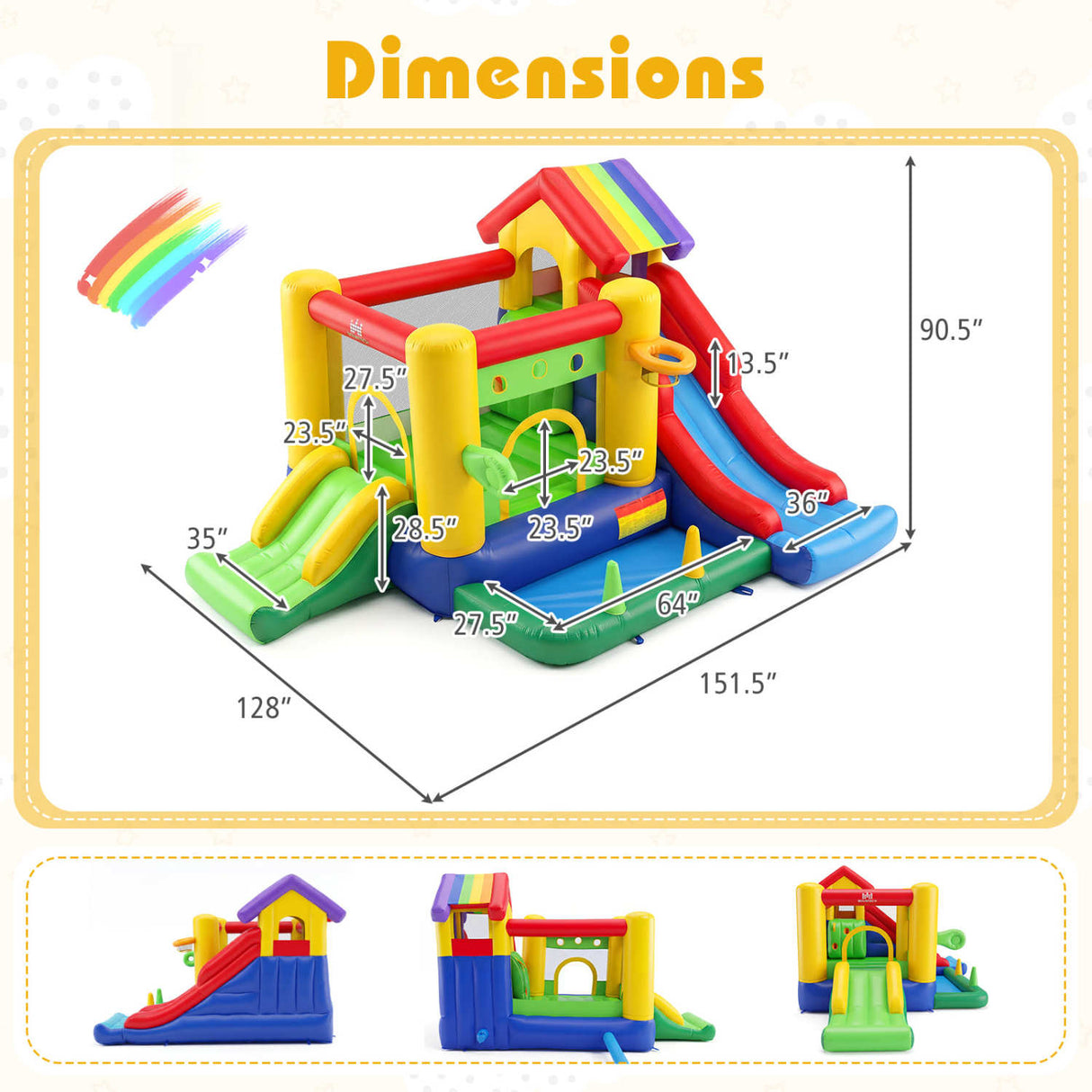 Inflatable Bounce Castle with Double Slides and 735W Blower